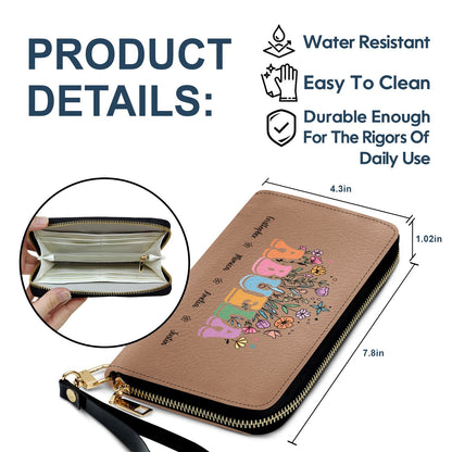 Personalized Floral Leather Long Wallet - Gift For Mother, Grandmother