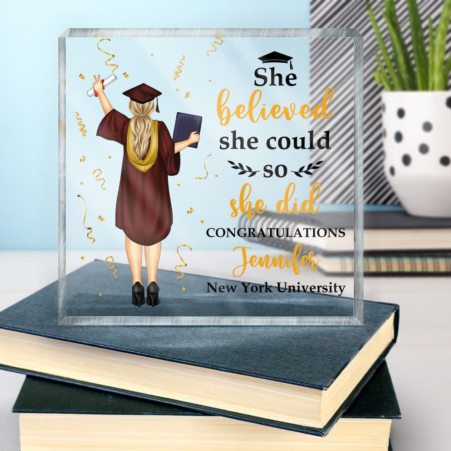 Plaque material and size view - Personalized Graduation Plaque