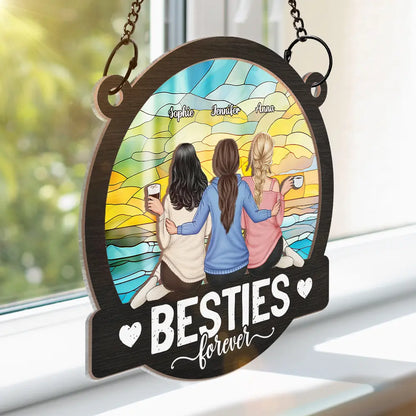 Besties Forever Sitting Together - Personalized Window Hanging Suncatcher Ornament