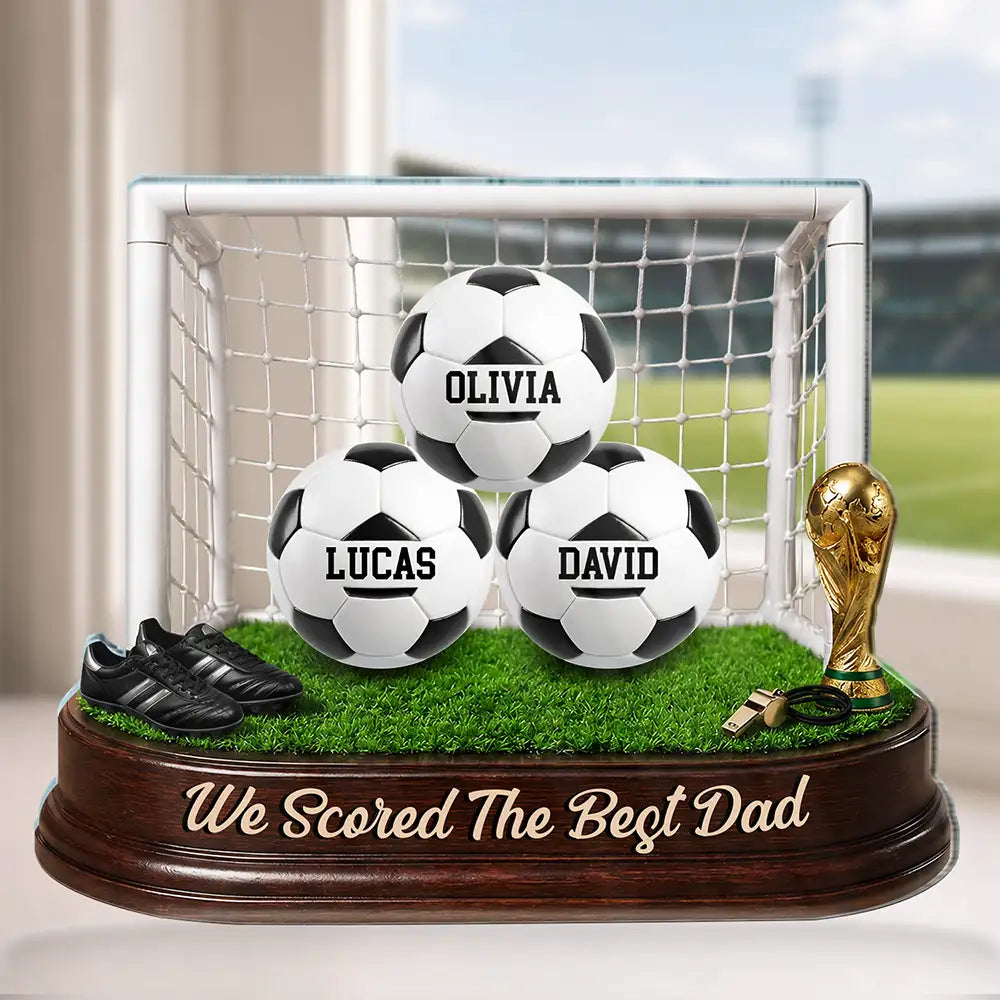 Custom Soccer Acrylic Plaque for Dad with personalized design details for meaningful gifting