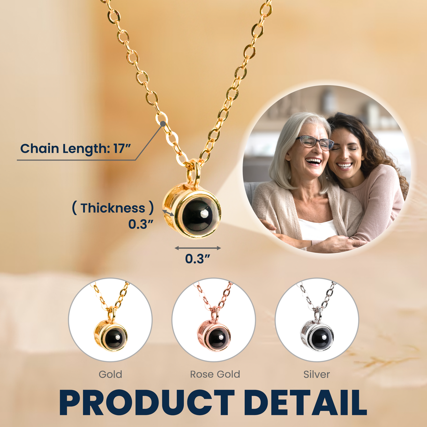 Custom Photo Projection Necklace for Mom, Grandma, Daughter - Keepsake Gift