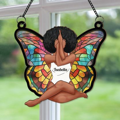 Girl Butterfly - Personalized Window Hanging Suncatcher Ornament