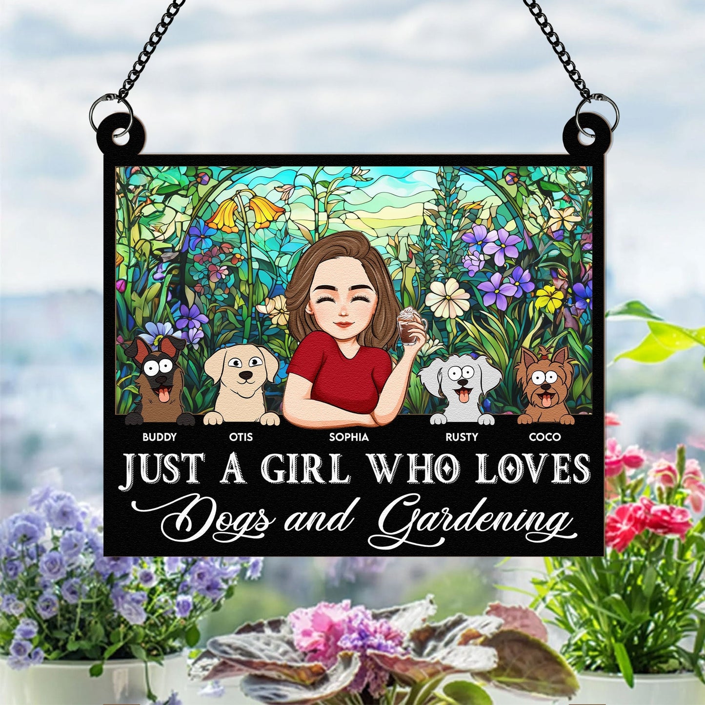 Personalized Dog & Garden Suncatcher for Her | 'Just a Girl Who Loves Dogs and Gardening'