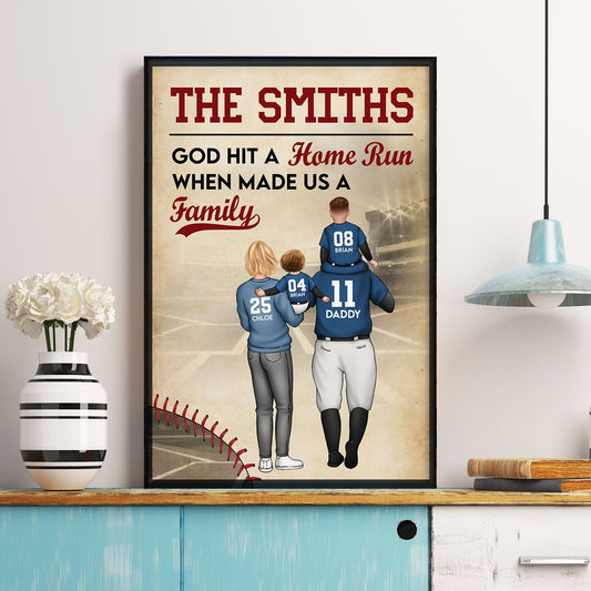 God Hit A Home Run When He Made Us A Family - Personalized Custom Poster / Canvas