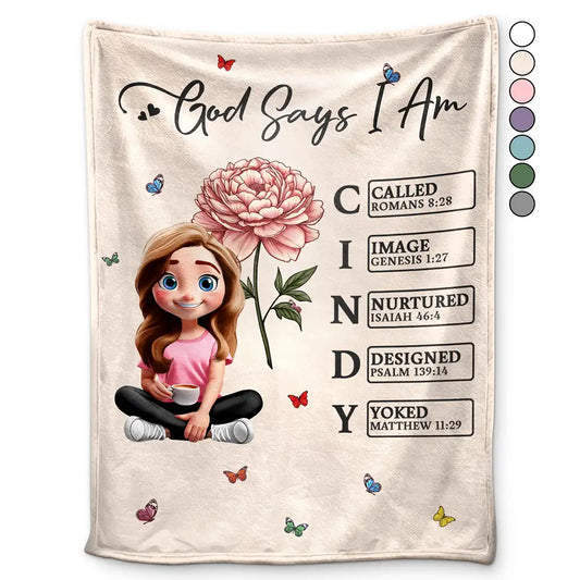 Gift For Yourself, Gift For Women, Happy - God Says I Am Bible Blanket - Personalized Fleece Blanket, Sherpa Blanket