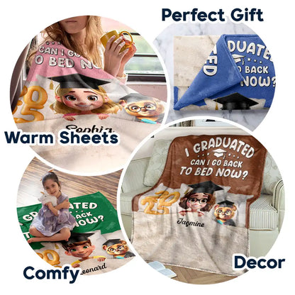 Graduation,Dad,Children,Mom,Gift For Sibling,Gift For Bestie - Graduated Can I Go Back To Bed Now - Personalized Fleece Blanket, Sherpa Blanket
