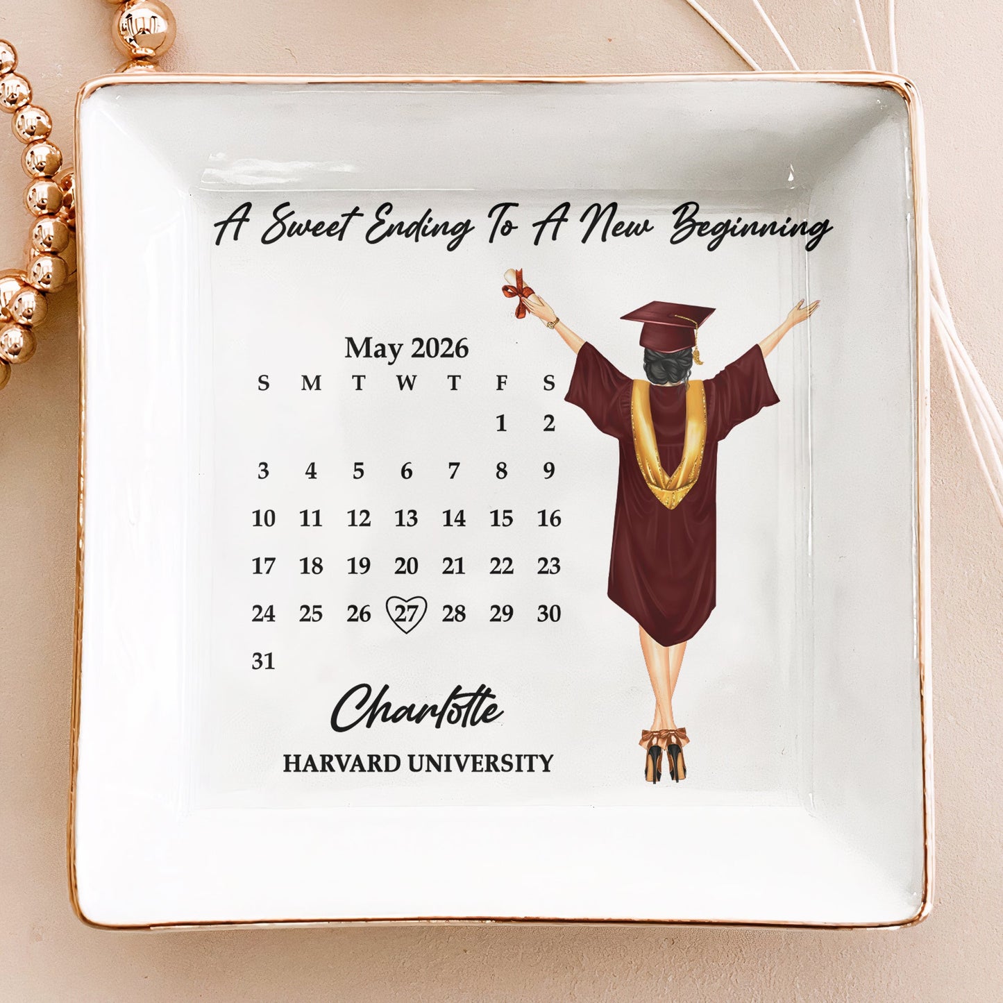“A Sweet Ending To A New Beginning” - Personalized Graduation Jewelry Dish