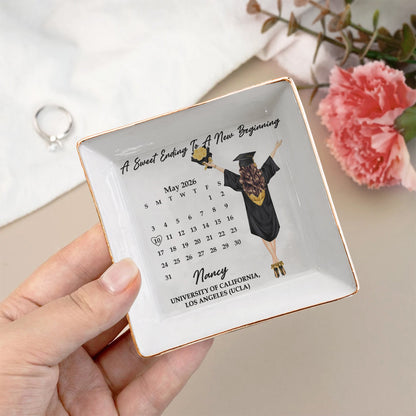 “A Sweet Ending To A New Beginning” - Personalized Graduation Jewelry Dish