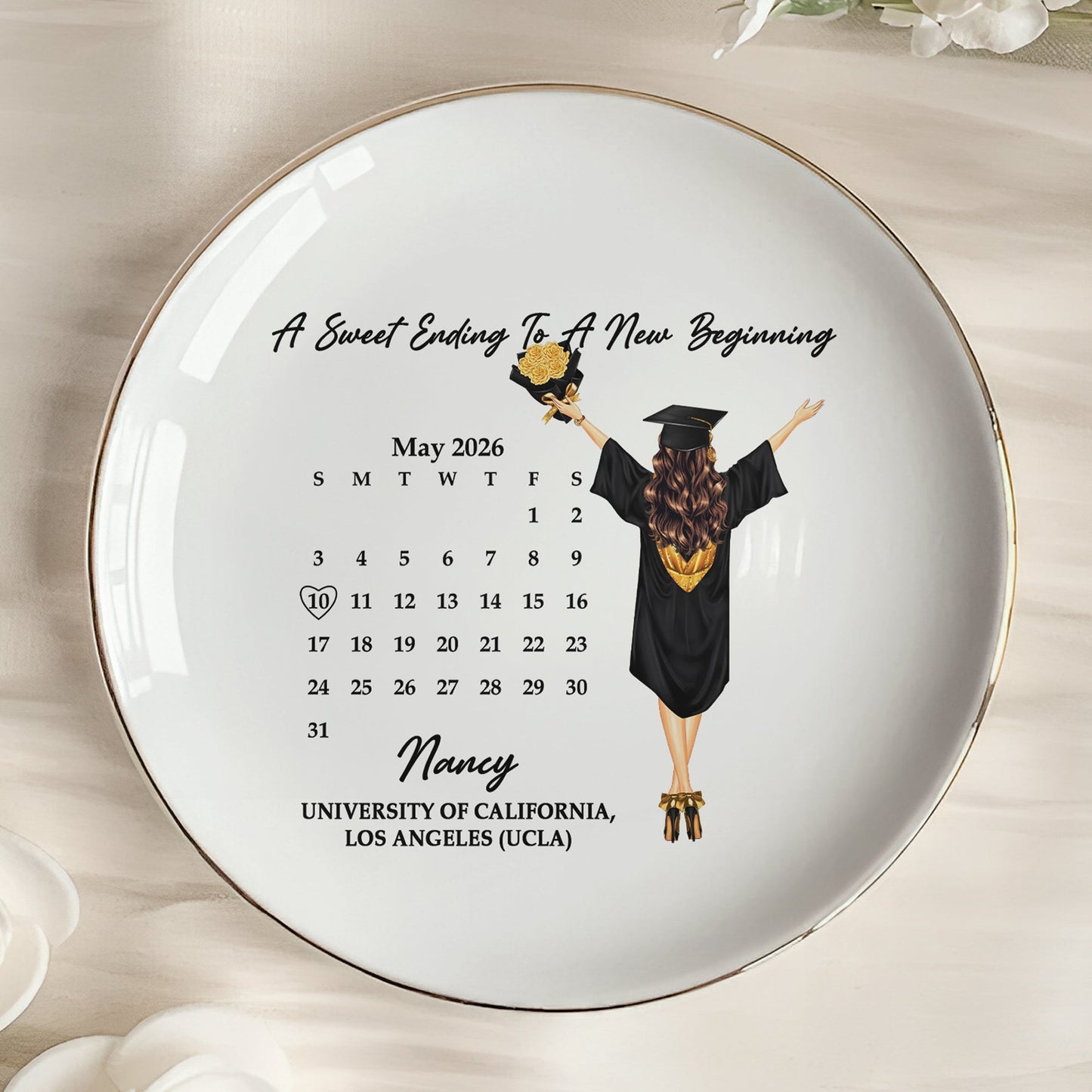 “A Sweet Ending To A New Beginning” - Personalized Graduation Jewelry Dish