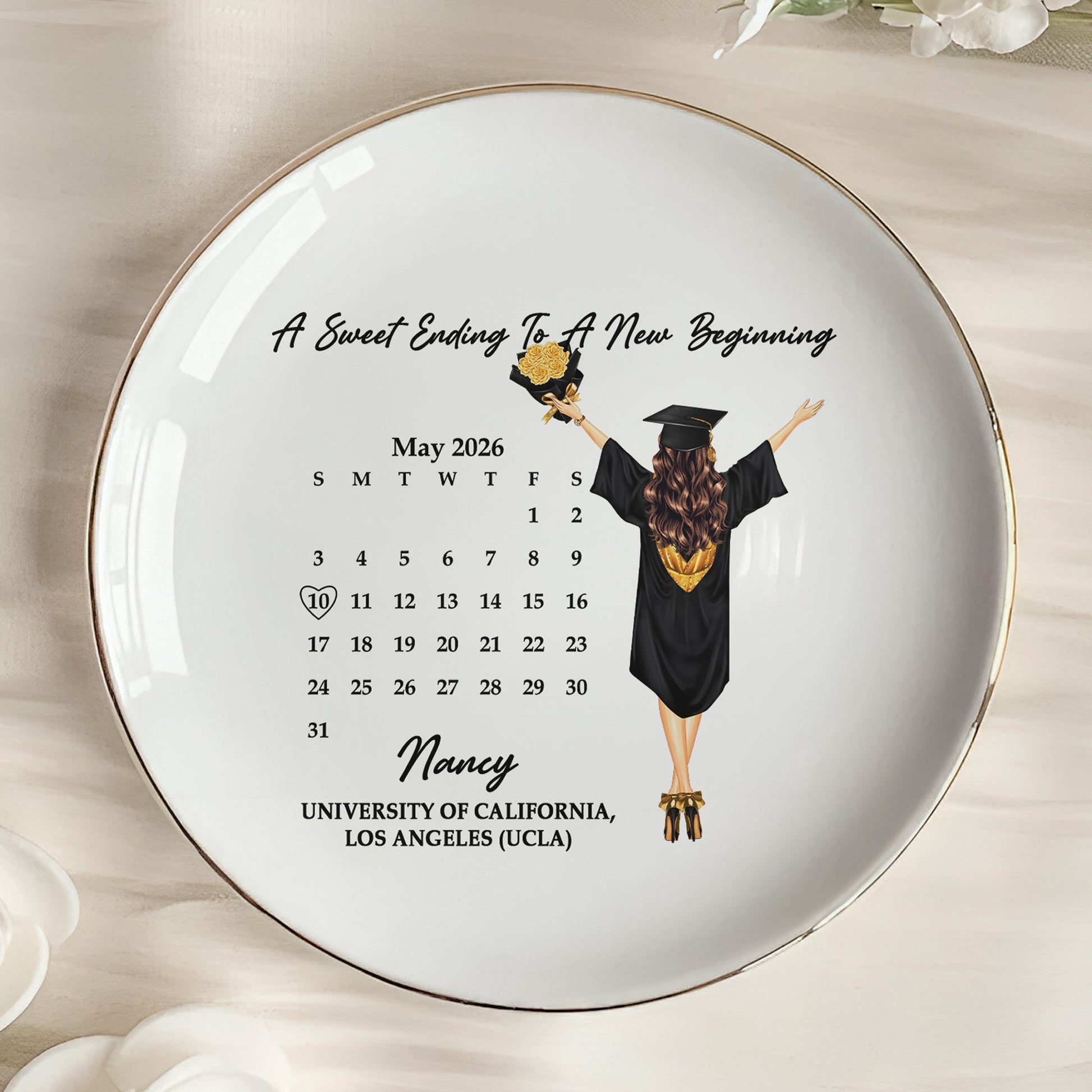 “A Sweet Ending To A New Beginning” - Personalized Graduation Jewelry Dish