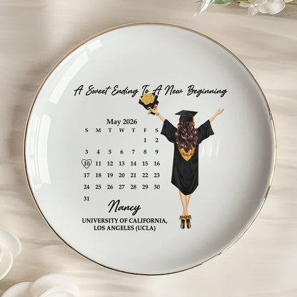 “A Sweet Ending To A New Beginning” - Personalized Graduation Jewelry Dish