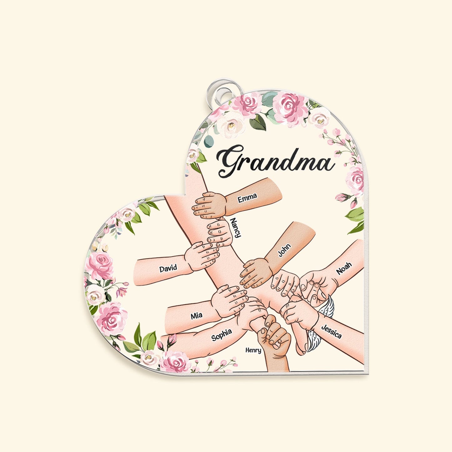 Grandma Holding Hand With Grandkids - Personalized Acrylic Keychain