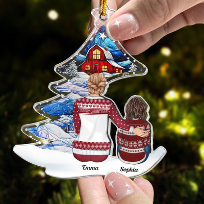 Grandma & Grandkids Sitting Under Christmas Tree - Personalized Acrylic Ornament