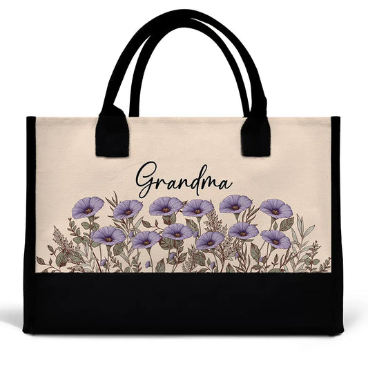 Gift For Grandma,Love,Gift For Mother,Gift For Wife - Grandma Mom Nanny Birth Flower - Personalized Canvas Tote Bag
