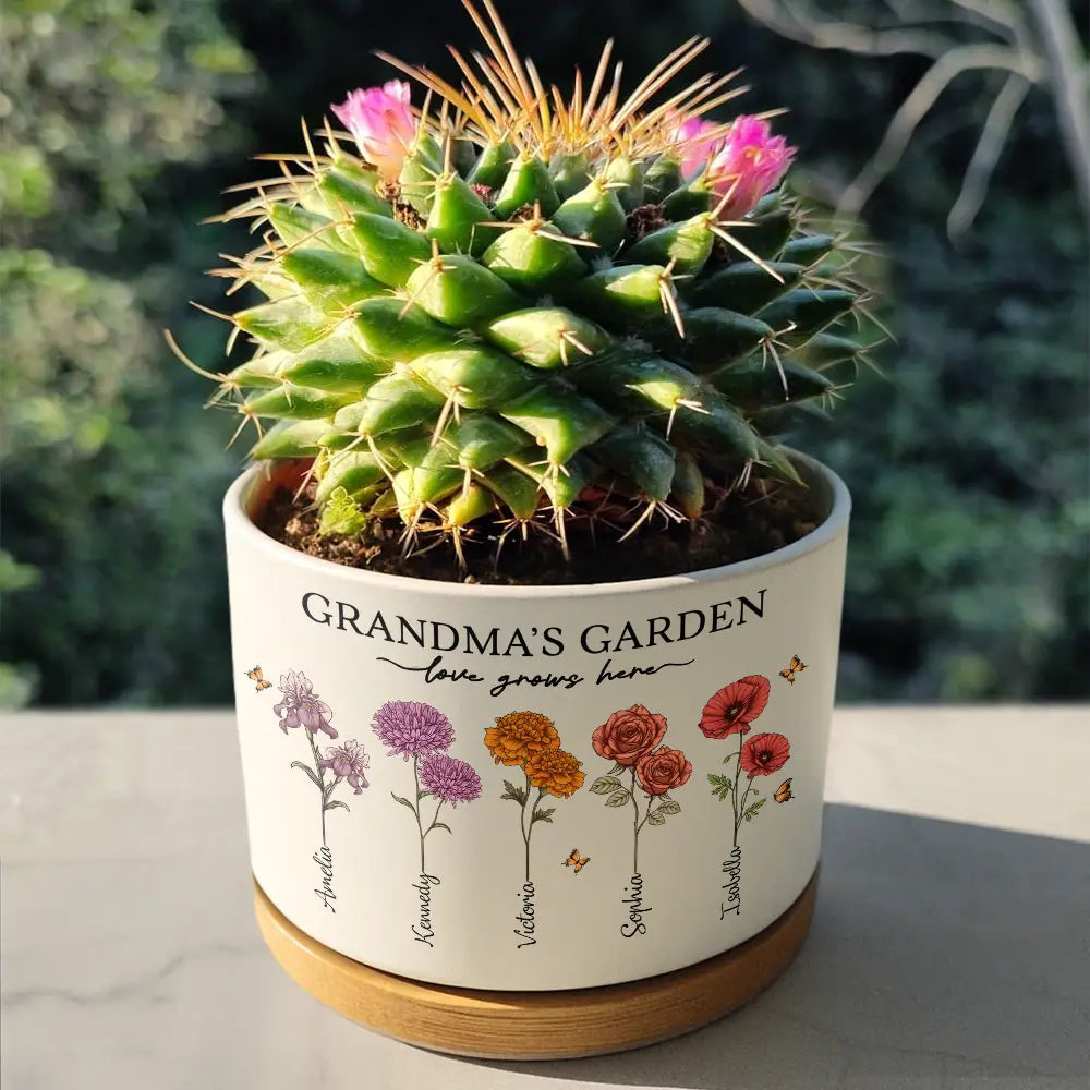 Gardening,Gift For Grandma,Gift For Mother,Happy - Grandma's Garden Love Grows Here - Personalized Ceramic Plant Pot