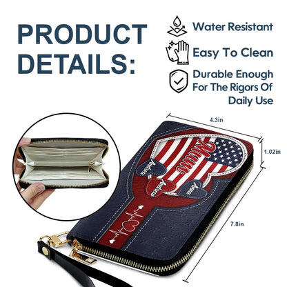 Gift For Mother,Gift For Grandma,Gift For Wife,Independence Day,Happy - Grandma's Little Sweethearts US Flag - Personalized Leather Long Wallet