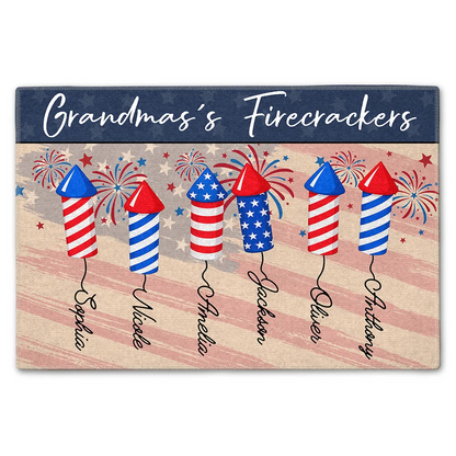 Independence Day, Gift For Grandpa, Gift For Grandma - Grandpa Grandma Firecrackers America Fireworks - Personalized Doormat