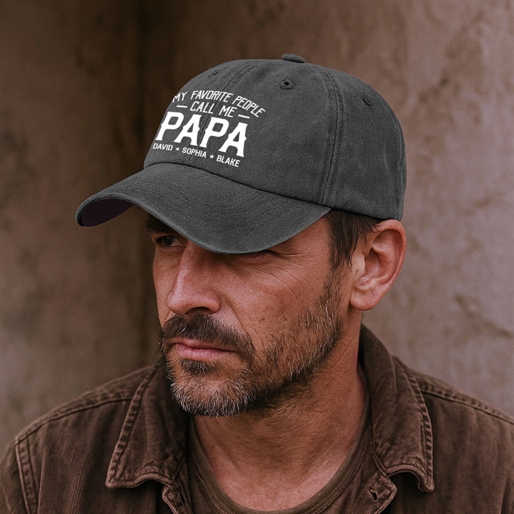 My Favorite People Call Me Papa - Personalized Vintage Washed Denim Cap