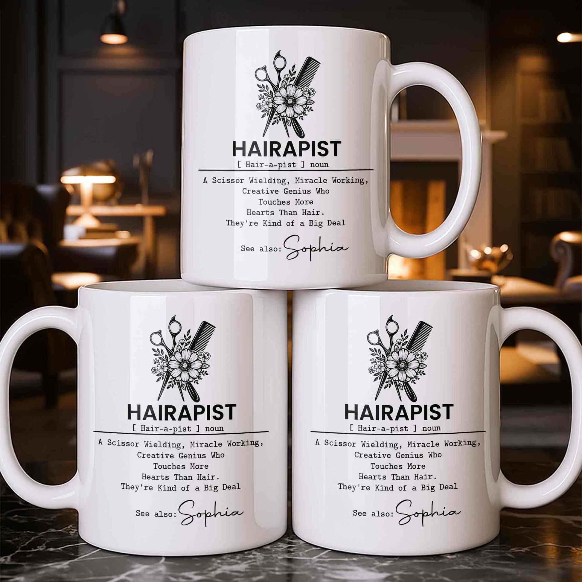 Mug material and size view - Personalized Hair Stylist Mug