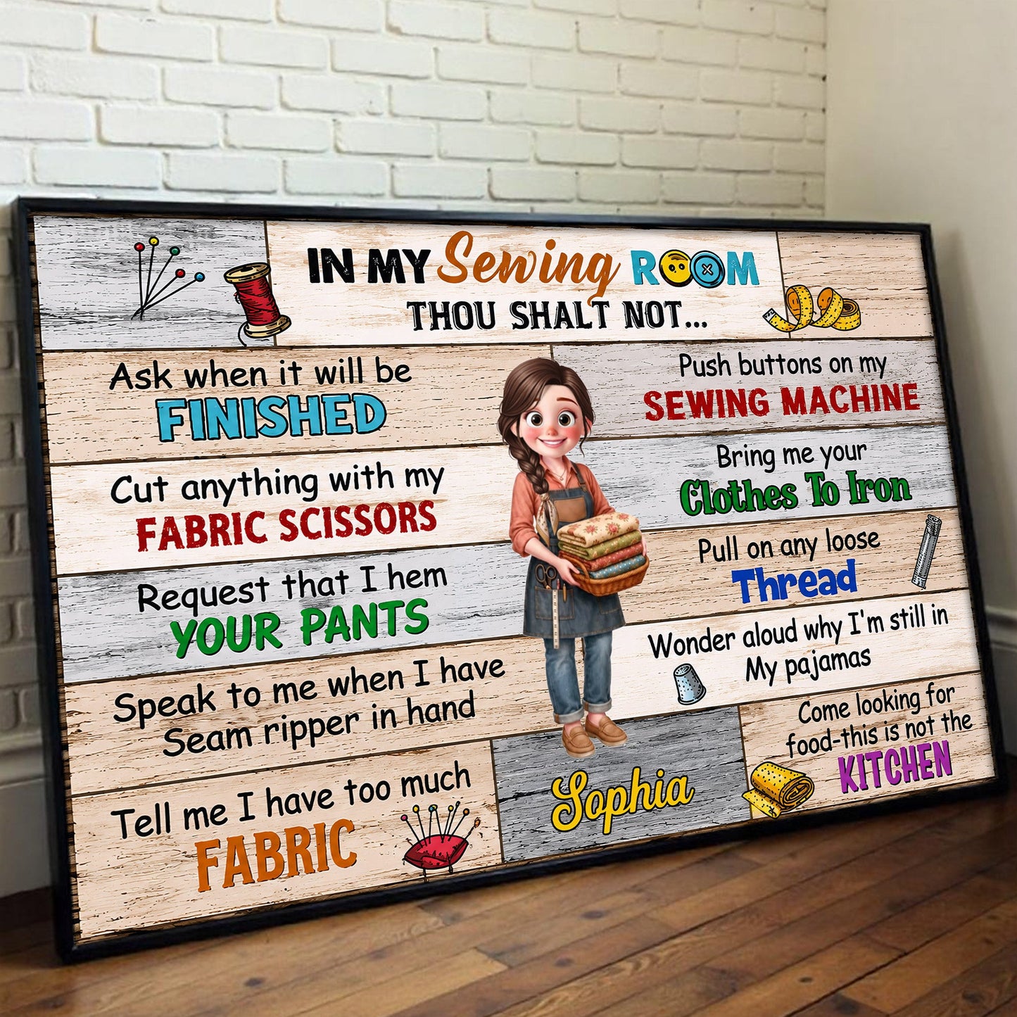 Personalized Sewing Room Rules Poster personalization view for Mom