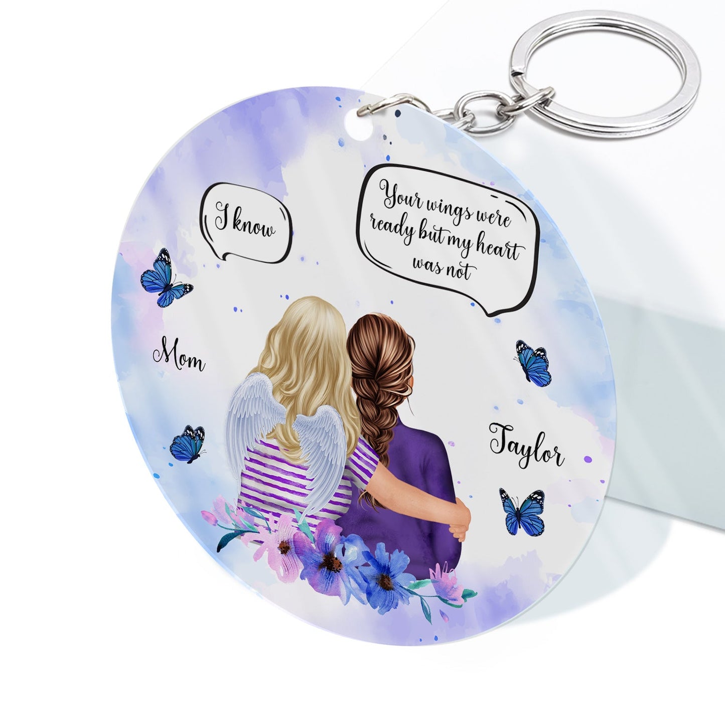 You're Always In My Heart Watercolor Style - Memorial Gift For Mom, Grandma, Daughter, Granddaughter - Personalized Custom Circle Acrylic Keychain