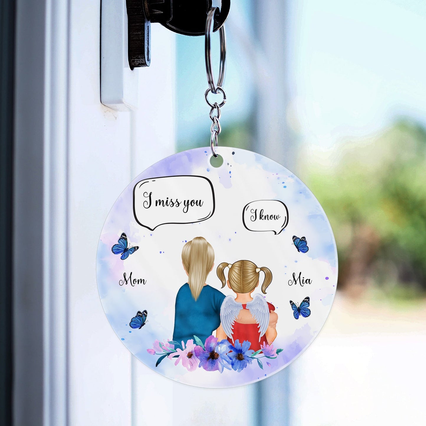 You're Always In My Heart Watercolor Style - Memorial Gift For Mom, Grandma, Daughter, Granddaughter - Personalized Custom Circle Acrylic Keychain