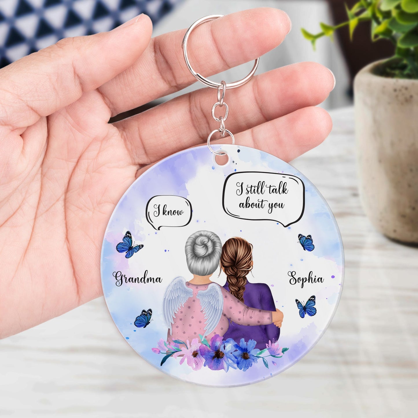 You're Always In My Heart Watercolor Style - Memorial Gift For Mom, Grandma, Daughter, Granddaughter - Personalized Custom Circle Acrylic Keychain