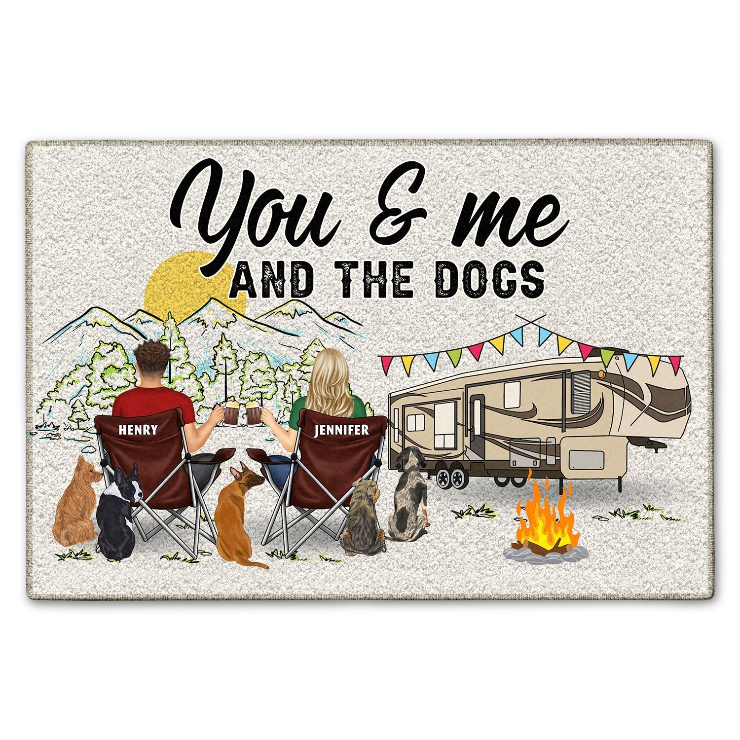 Home Is Where We Park It - Personalized You And Me And The Dogs Mat