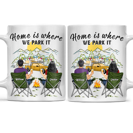 Personalized Couples Camping Mug: 'Home Is Where We Park It' Adventure Gift
