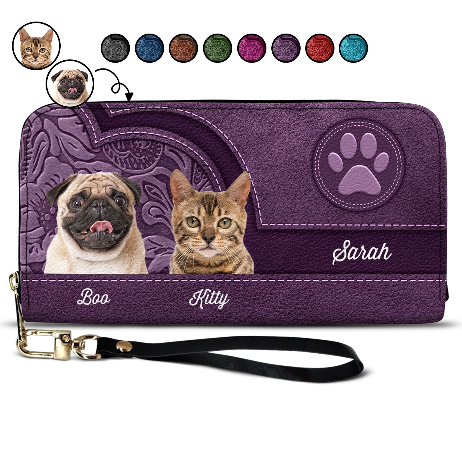 Personalized Custom Pets Photo Leather Long Wallet - Birthday Gift For Pet Lovers