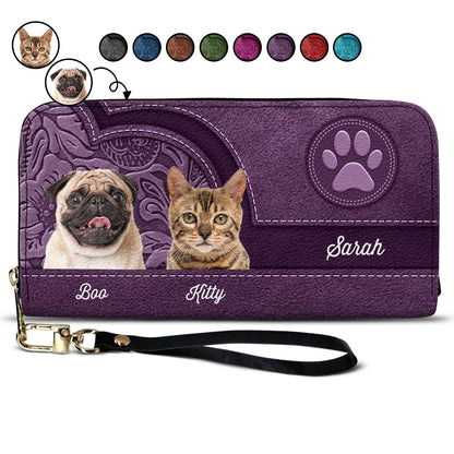 Personalized Custom Pets Photo Leather Long Wallet - Birthday Gift For Pet Lovers