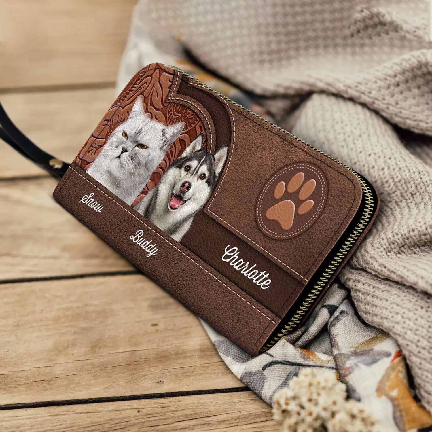 Personalized Custom Pets Photo Leather Long Wallet - Birthday Gift For Pet Lovers
