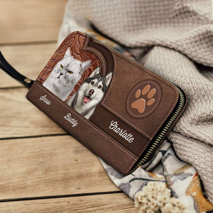 Personalized Custom Pets Photo Leather Long Wallet - Birthday Gift For Pet Lovers