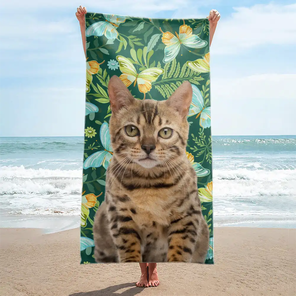 Personalized Tropical Leaves Beach Towel - Custom Pet Photo