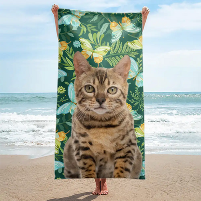 Personalized Tropical Leaves Beach Towel - Custom Pet Photo