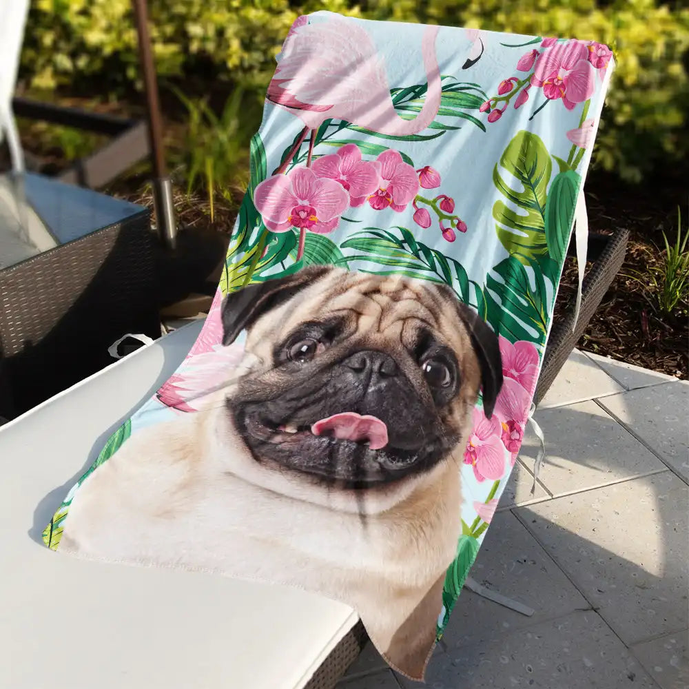 Personalized Tropical Leaves Beach Towel - Custom Pet Photo