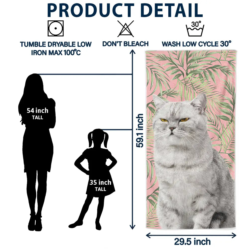 Personalized Tropical Leaves Beach Towel - Custom Pet Photo