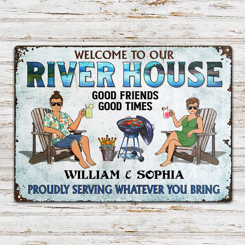 Poolside Grilling & Good Music - Personalized Metal Sign