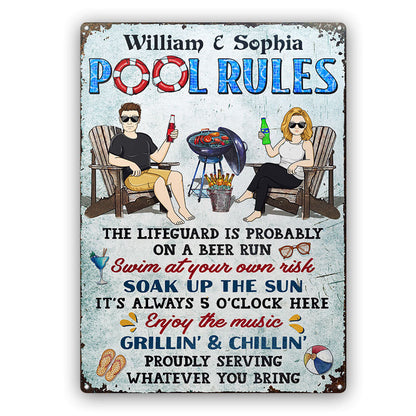Pool Rules: Swim At Your Own Risk - Personalized Metal Sign