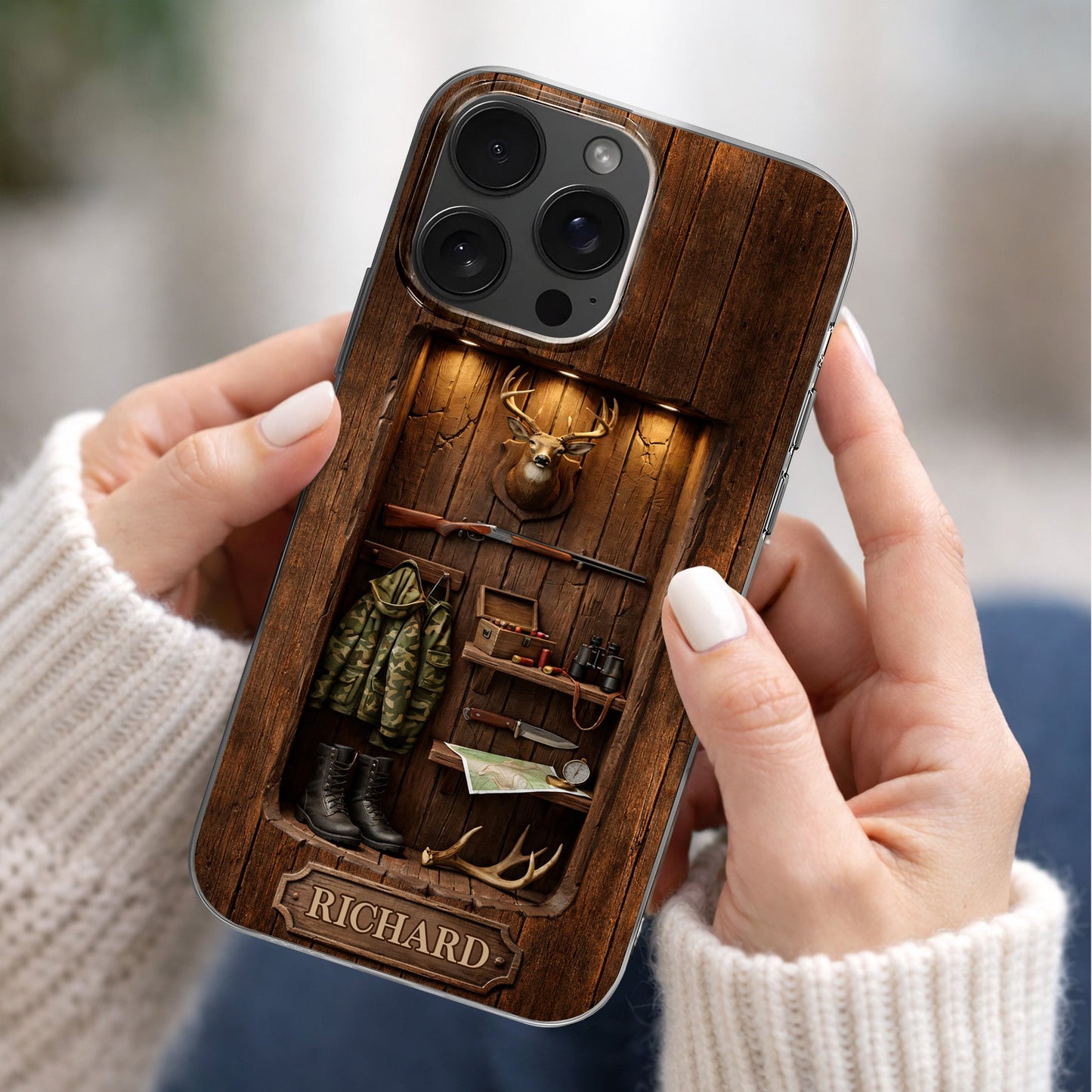 Custom Hunting Cabin Phone Case personalization view for Dad