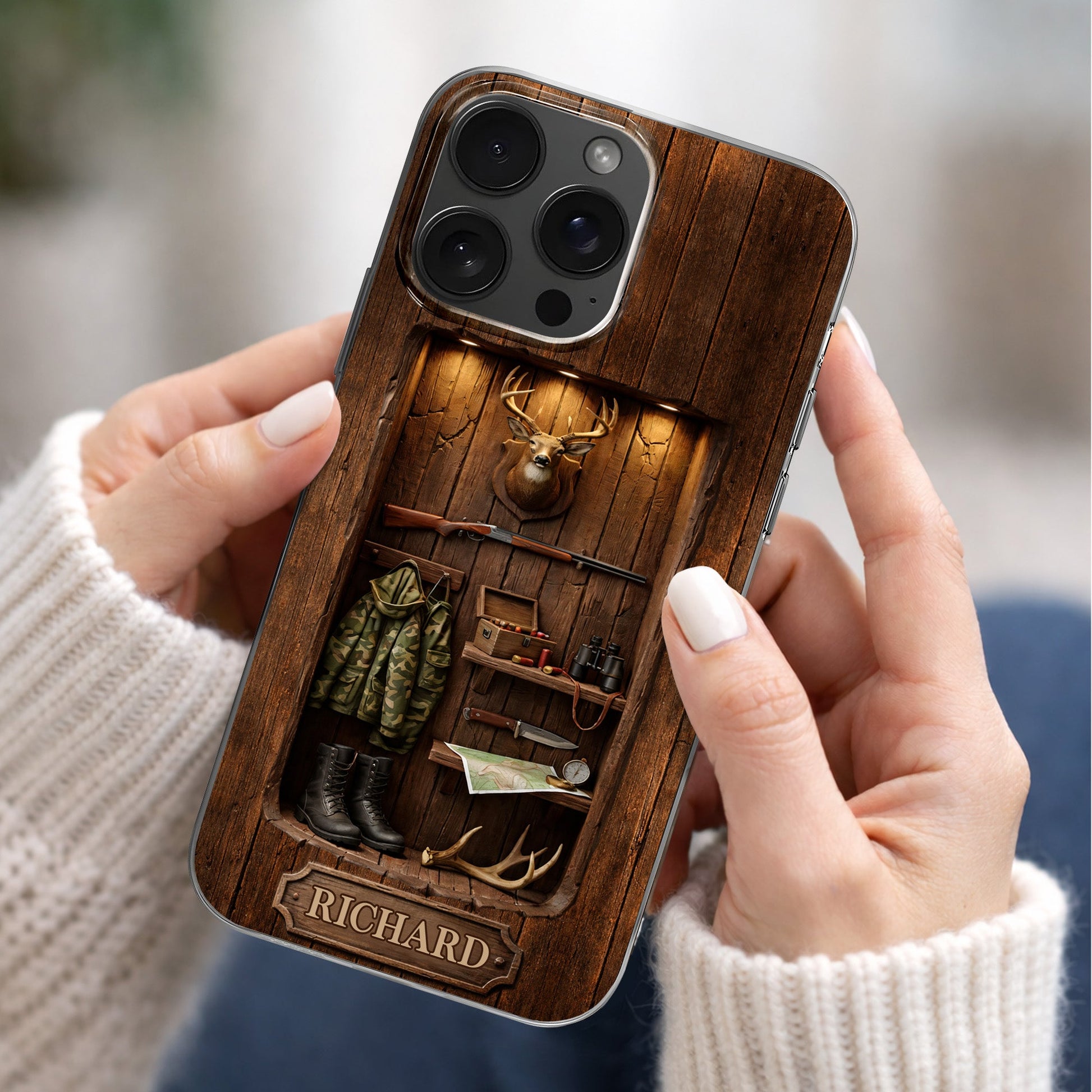 Custom Hunting Cabin Phone Case personalization view for Dad