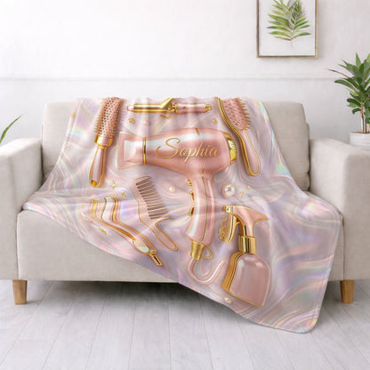 Blanket material and size view - Personalized Hair Stylist Blanket