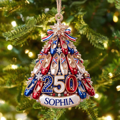 Ballet Shoes Christmas Tree Personalized Wooden Ornament - Custom Gift for Ballerina Dancer