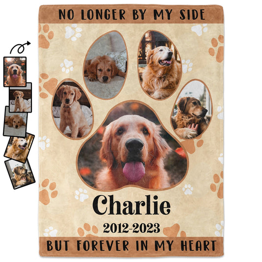 No Longer By My Side But Forever In My Heart - Personalized Custom Pet Photo Memorial Blanket