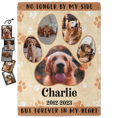 No Longer By My Side But Forever In My Heart - Personalized Custom Pet Photo Memorial Blanket