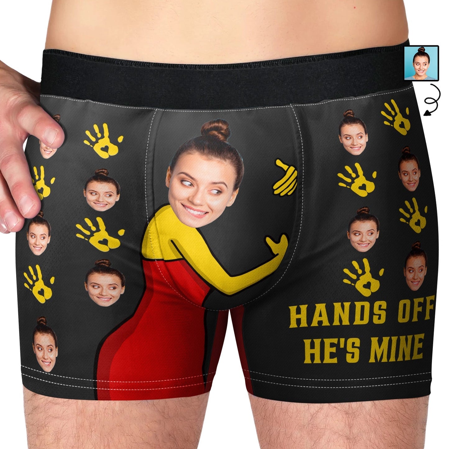 Personalized Custom Photo Hands Off He's Mine Men's Boxer Briefs - Funny Gift For Husband, Boyfriend