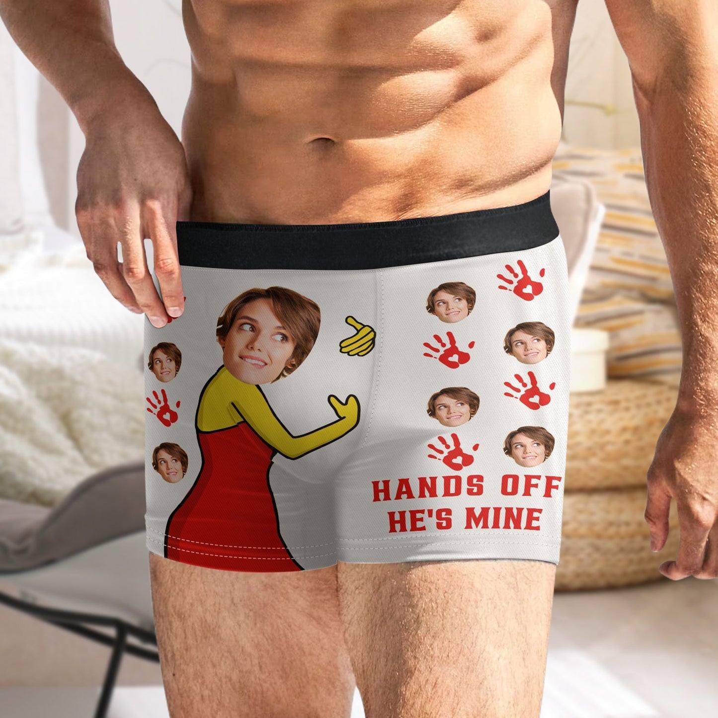 Personalized Custom Photo Hands Off He's Mine Men's Boxer Briefs - Funny Gift For Husband, Boyfriend