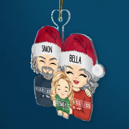 Christmas Grandparents Hugging Grandkid - Gift For Family - Personalized Cutout Acrylic Ornament