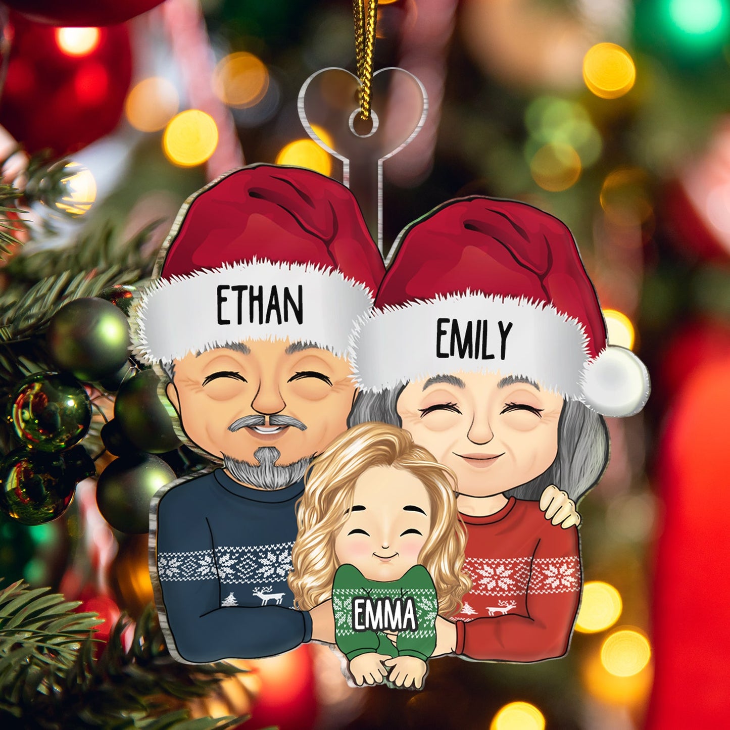 Christmas Grandparents Hugging Grandkid - Gift For Family - Personalized Cutout Acrylic Ornament