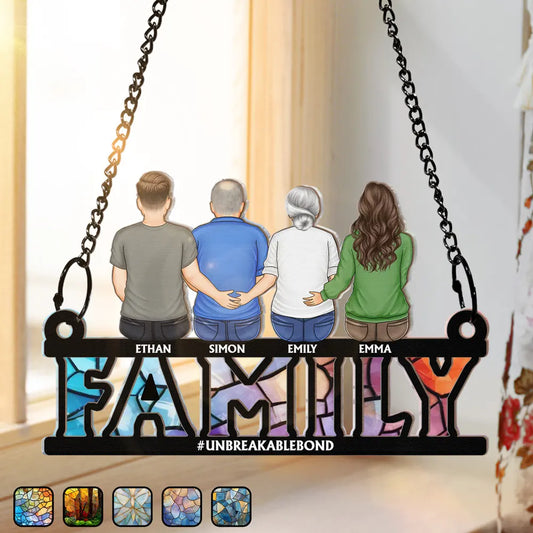 Family Forever Dad & His Children - Personalized Window Hanging Suncatcher Ornament